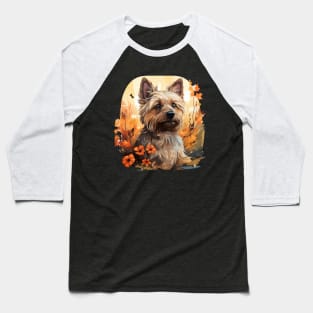 Floral Cairn Terrier Vintage Flower Dog Lover Baseball T-Shirt